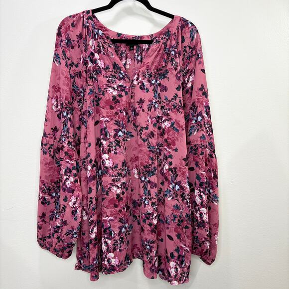 Torrid Size 5X Top Blouse Pink Floral Peasant Georgette Career Bloomcore - Picture 1 of 12